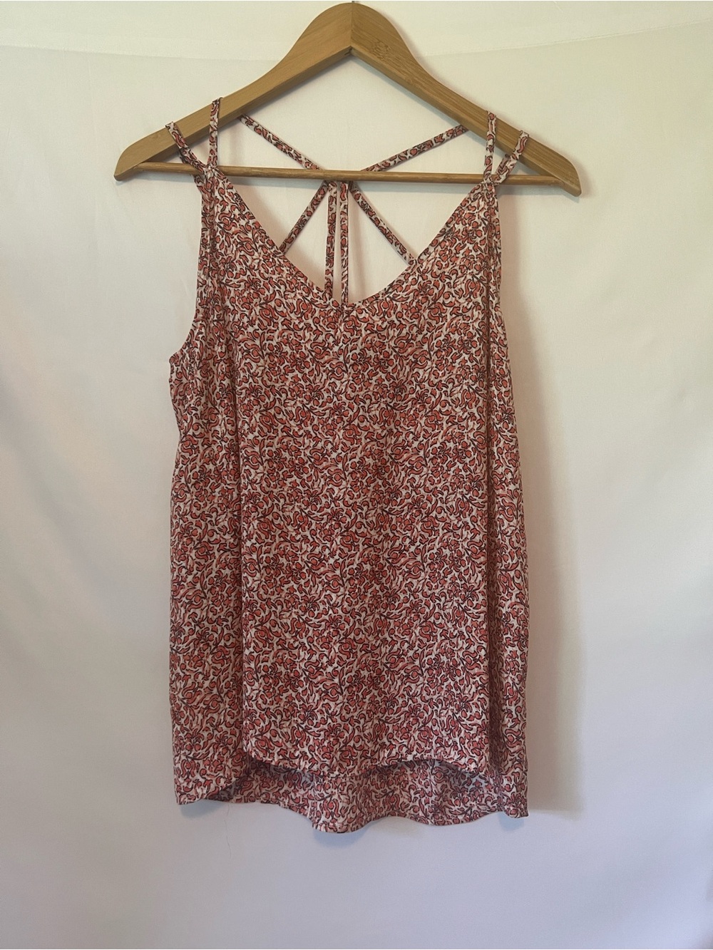 Papermoon Basima Coral Orange Floral Strappy Tank Top L Cottagecore Boho Flowy